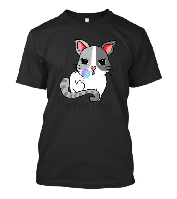 Positive Vibes Cat Holding A Pastel Lollipop T-Shirt