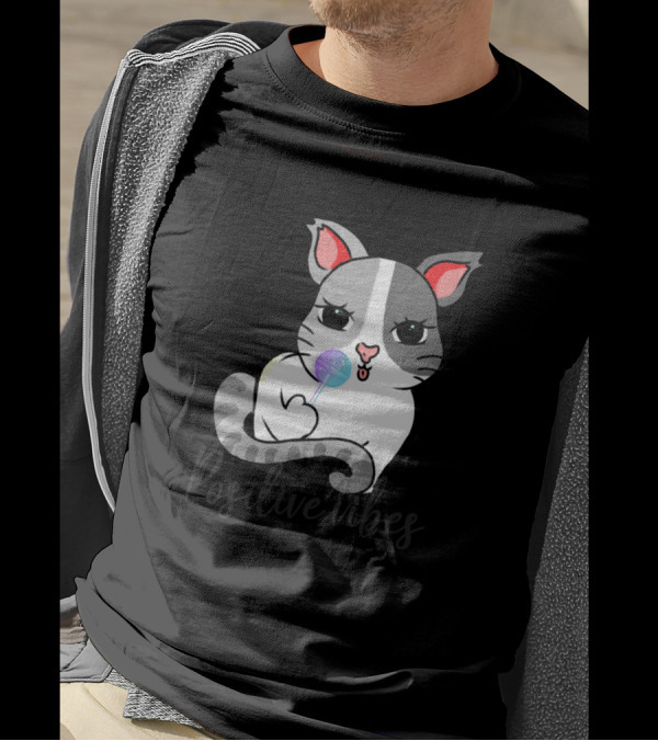 Positive Vibes Cat Holding A Pastel Lollipop T-Shirt