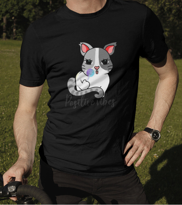 Positive Vibes Cat Holding A Pastel Lollipop T-Shirt