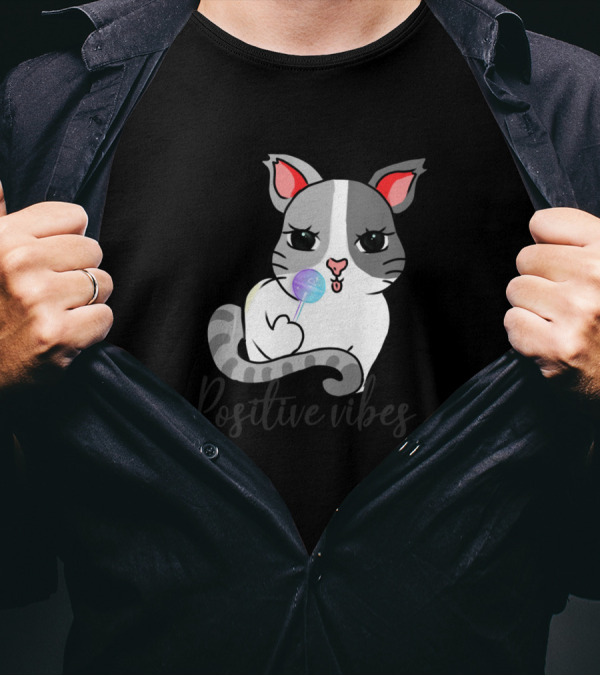 Positive Vibes Cat Holding A Pastel Lollipop T-Shirt