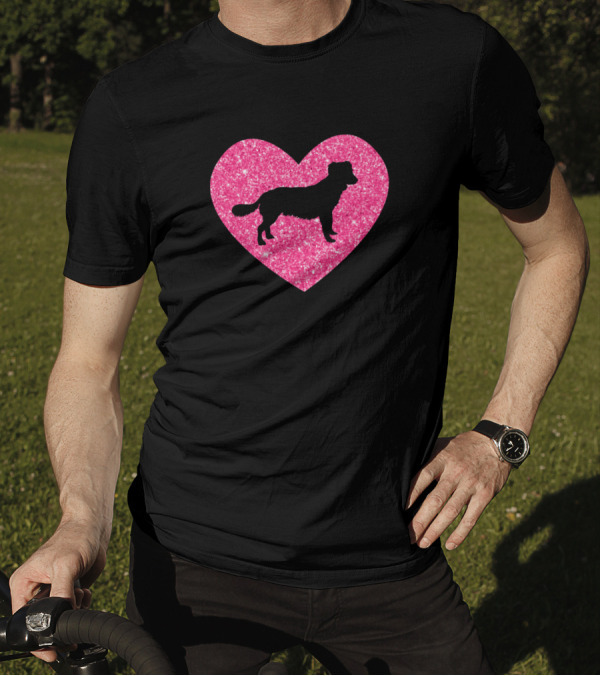 Nova Scotia Duck Tolling Retriever Silhouette In Glitter Heart T-Shirt