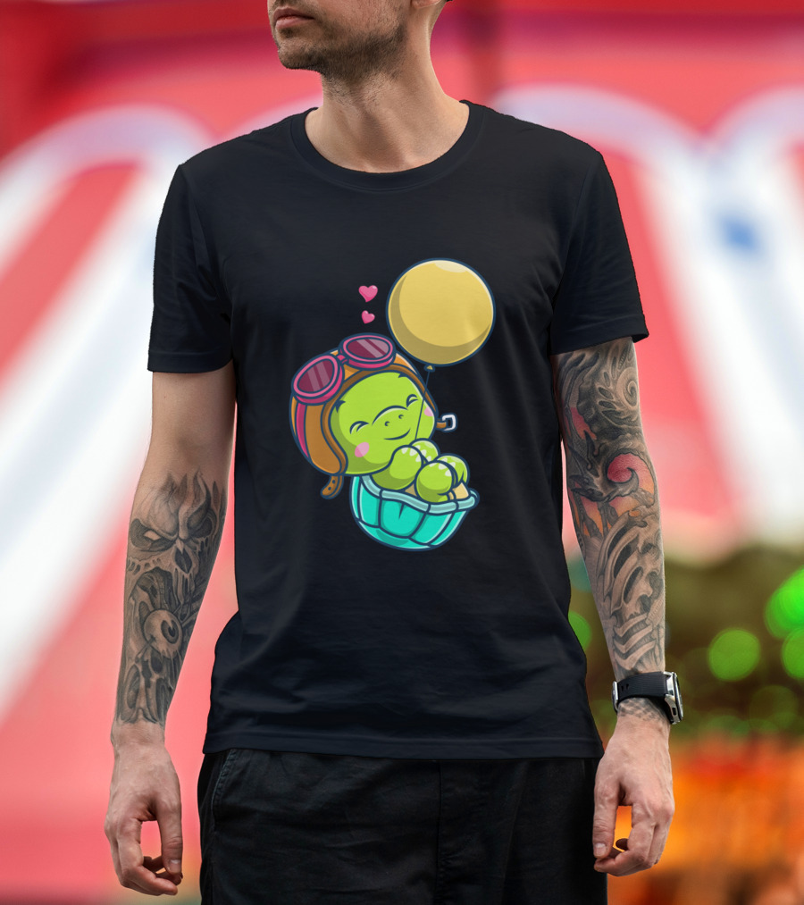 Turtle Pilot Balloon Adventure Hearts T-Shirt