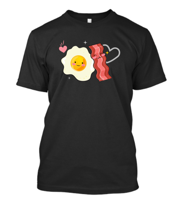 Bacon And Egg Love Hearts Kawaii Smiley Face T-Shirt
