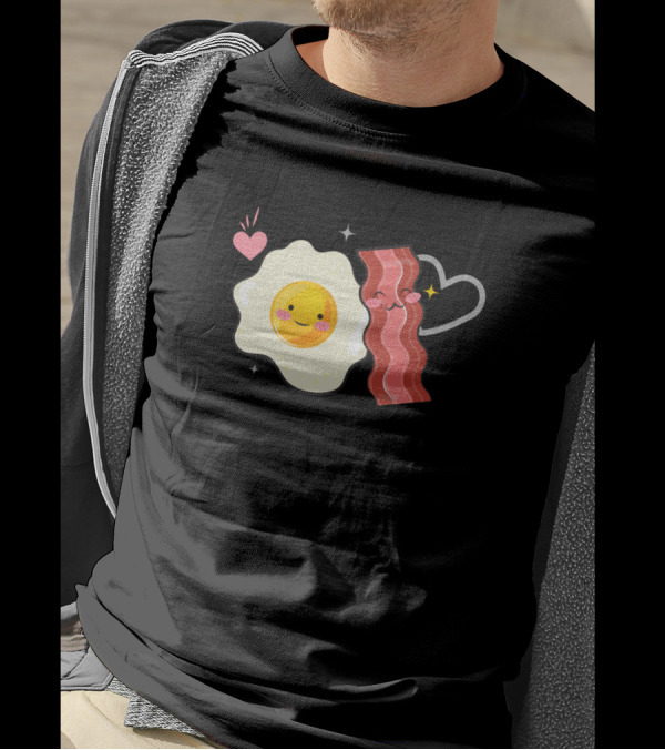 Bacon And Egg Love Hearts Kawaii Smiley Face T-Shirt