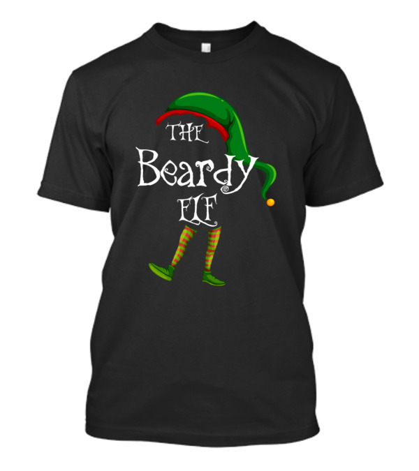 The Beardy Elf Green Striped Santa Hat And Shoes Festive T-Shirt