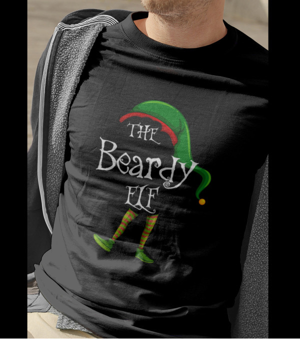The Beardy Elf Green Striped Santa Hat And Shoes Festive T-Shirt