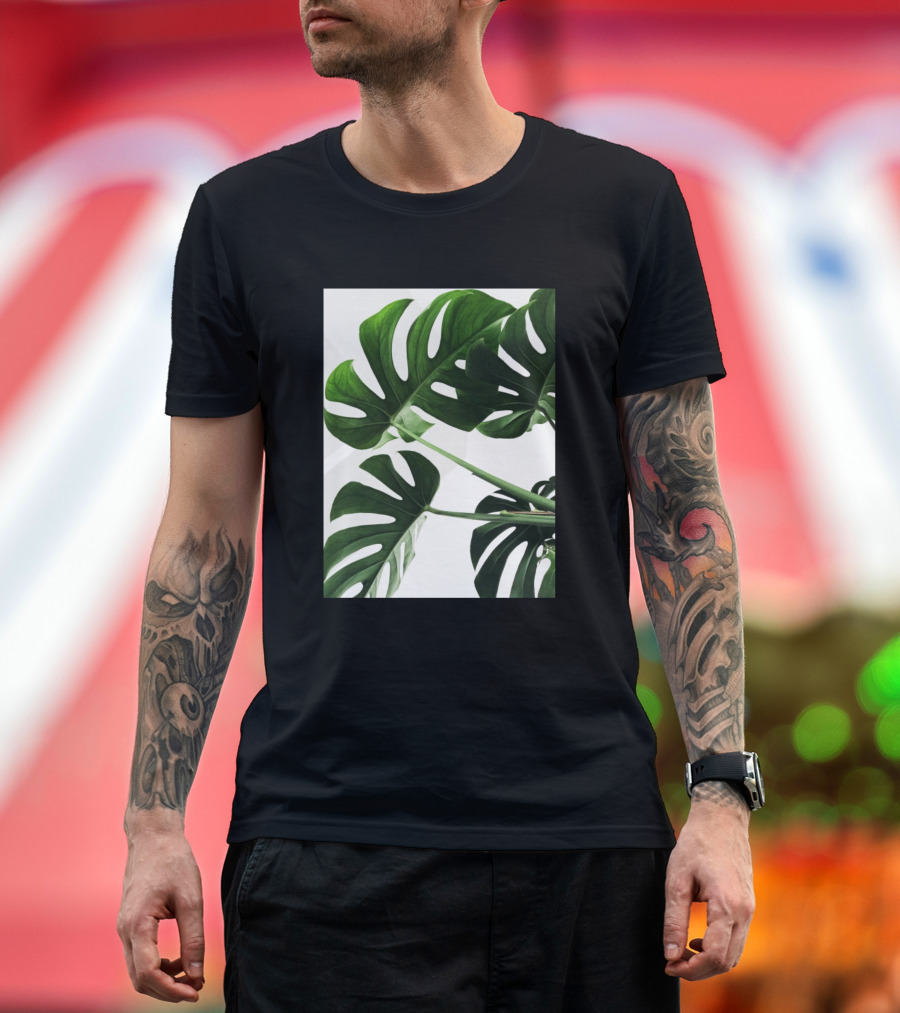 Green Leaves on White Background Monstera Plant Photography T-Shirt