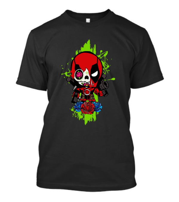 Mr Pool Sugar Skull Deadpool Holding Guns Roses Day Of The Dead T-Shirt