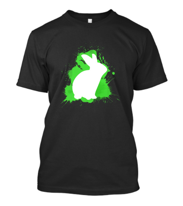 Rabbit Stand Ears Rabbit Teeth Rabbit Holder Easter Silhouette On Green Splash T-Shirt
