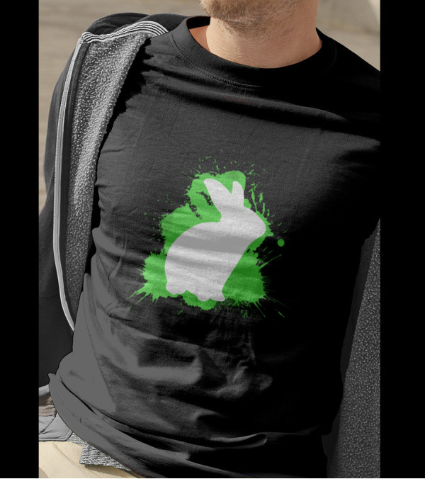 Rabbit Stand Ears Rabbit Teeth Rabbit Holder Easter Silhouette On Green Splash T-Shirt