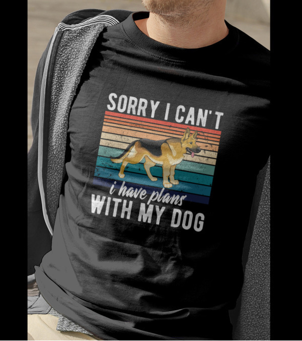 Sorry I Can't I Have Plans With My Dog German Shepherd Retro Stripes T-Shirt