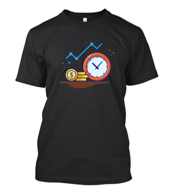 Graph Rise Coin Clock Cartoon Chart T-Shirt