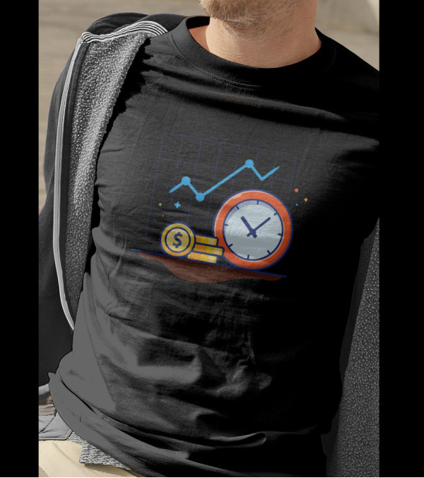 Graph Rise Coin Clock Cartoon Chart T-Shirt