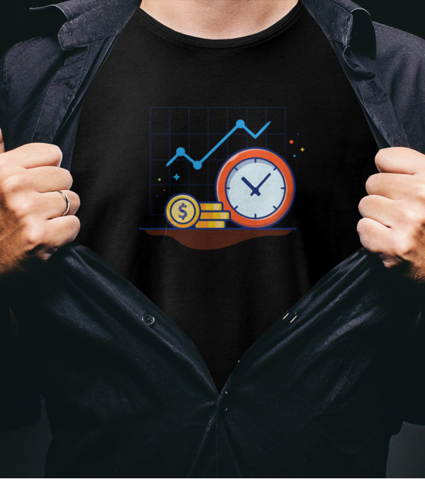Graph Rise Coin Clock Cartoon Chart T-Shirt