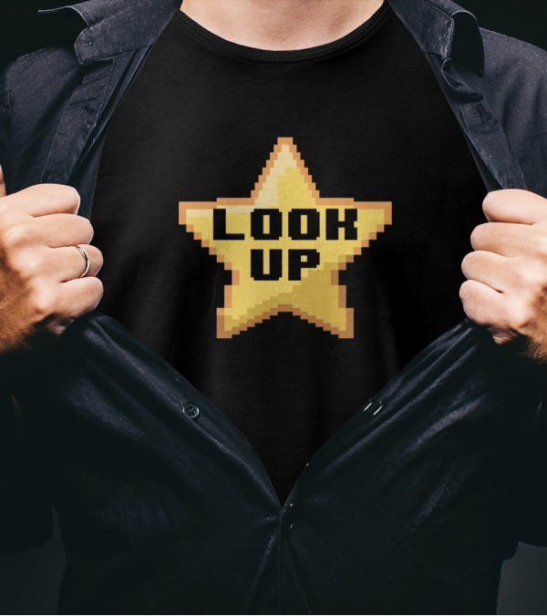 Look Up At The Stars 8 Bit Pixel Yellow Star T-Shirt