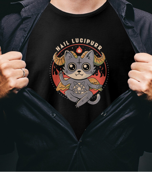 Hail Lucipurr Funny Cat With Wings And Horns T-Shirt