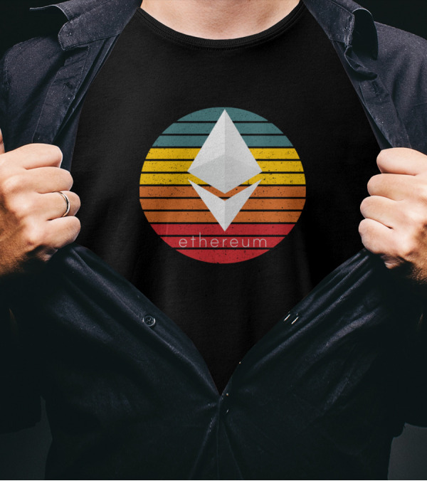 Retro Ethereum Rainbow Circle Grunge T-Shirt
