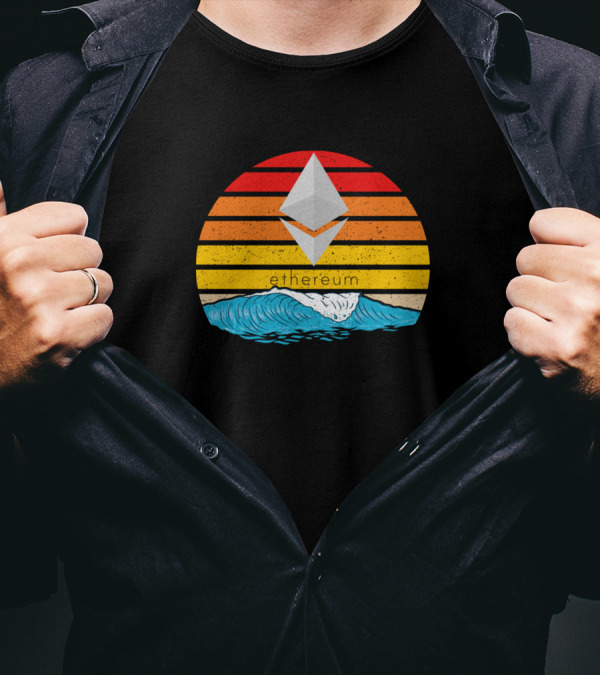 Ethereum Retro Sunset Wave Surfing T-Shirt