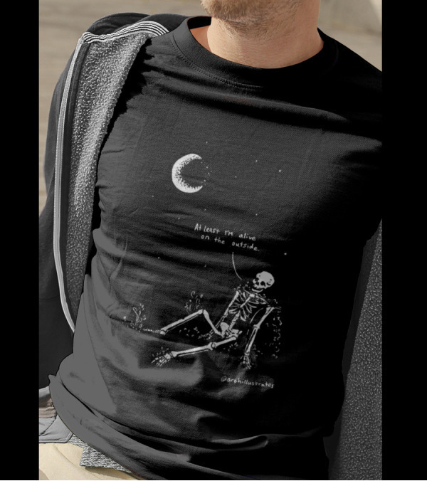 At Least I'm Alive On The Outside Skeleton Under Moon @archillustrates T-Shirt