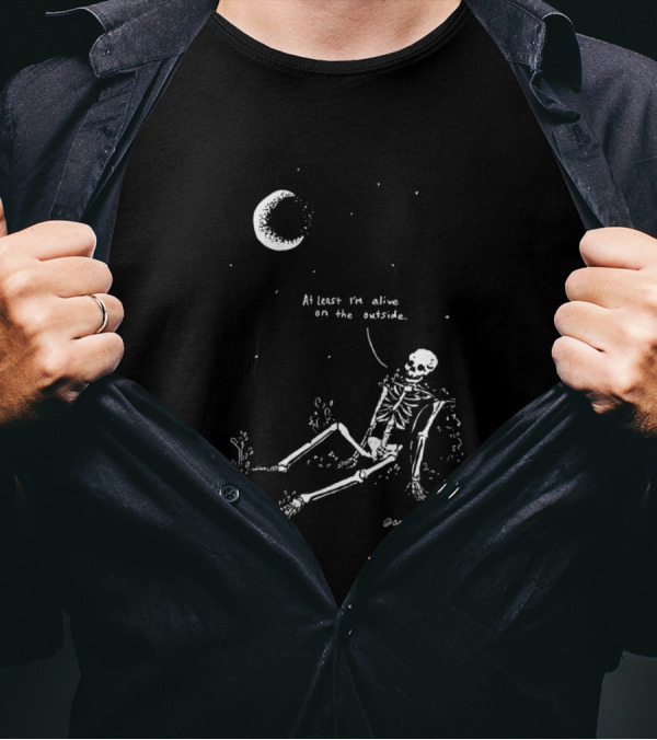 At Least I'm Alive On The Outside Skeleton Under Moon @archillustrates T-Shirt