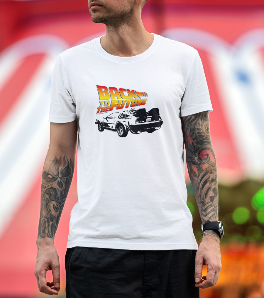 Back To The Future Delorean Stencil Fan Movie Logo Time Machine T-Shirt