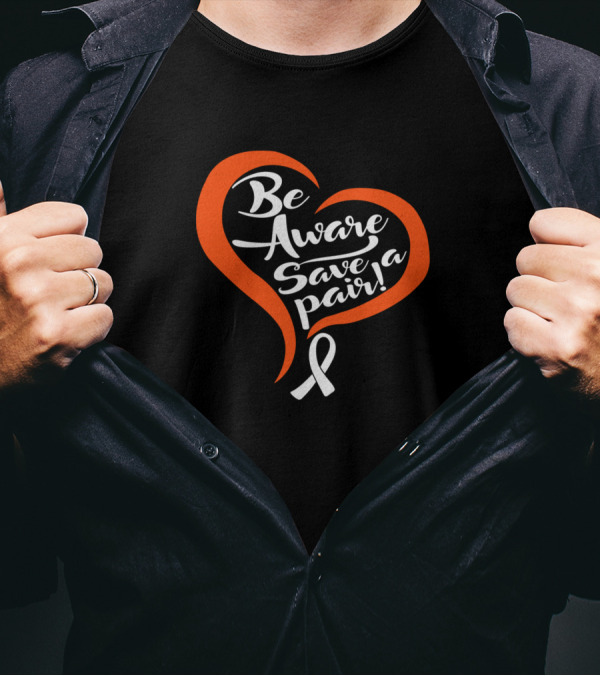 Be Aware Save A Pair Heart Ribbon Multiple Sclerosis Awareness T-Shirt