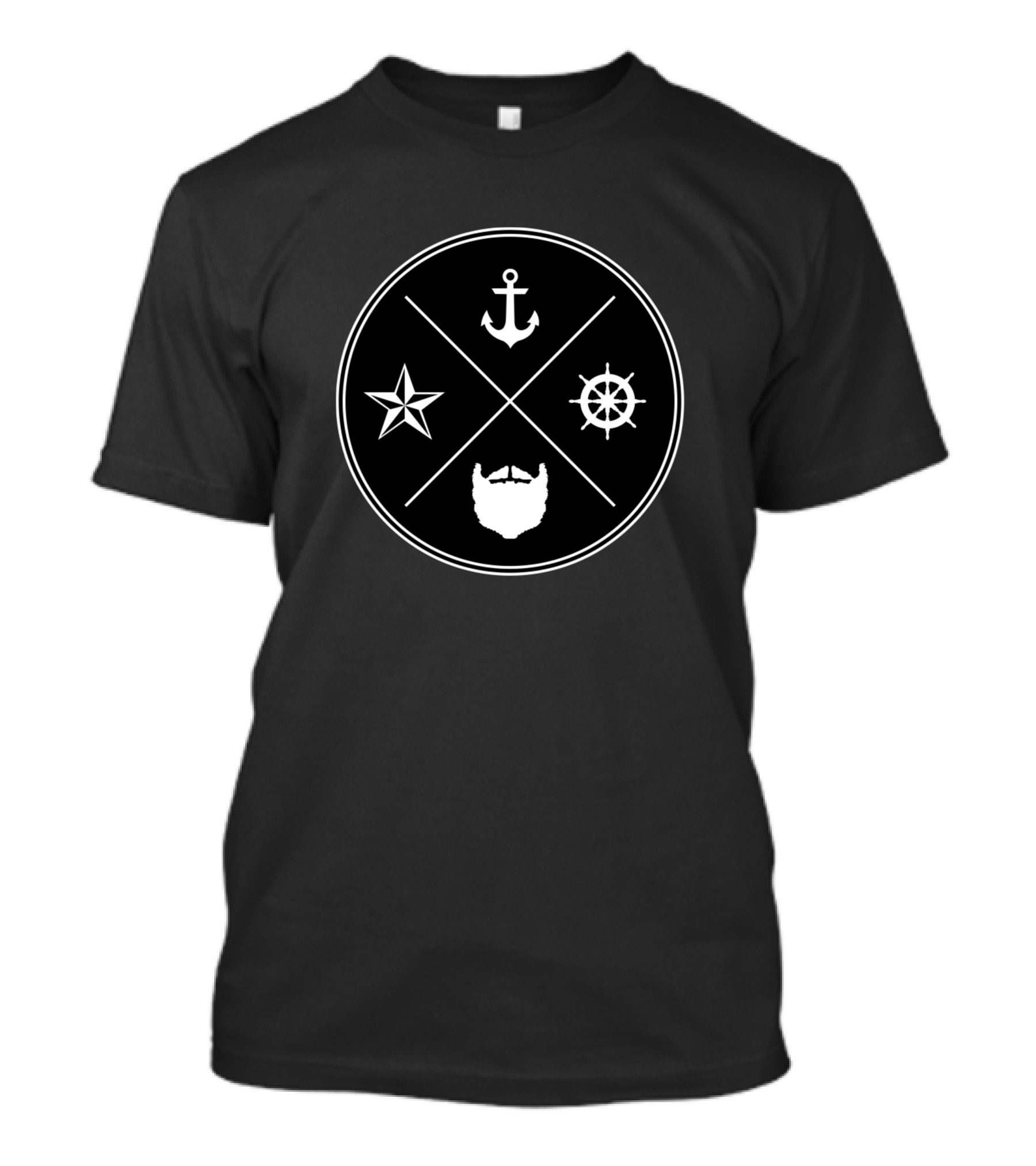 Beard Anchor Star Sailor Seal Emblem T-Shirt