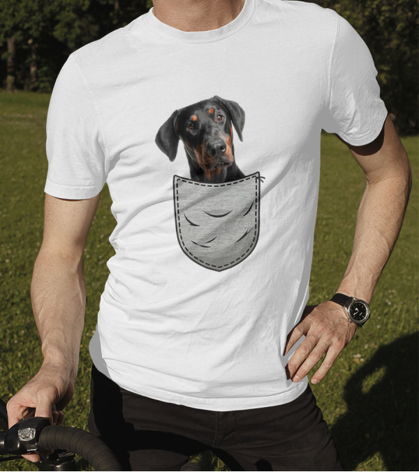 Dobie Doberman Pinscher Dobermann In Faux Pocket T-Shirt