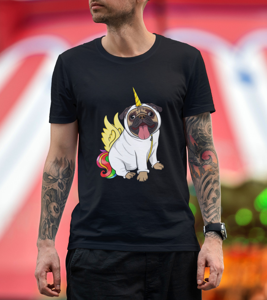 Funny Unicorn Pug Rainbow Costume T-Shirt