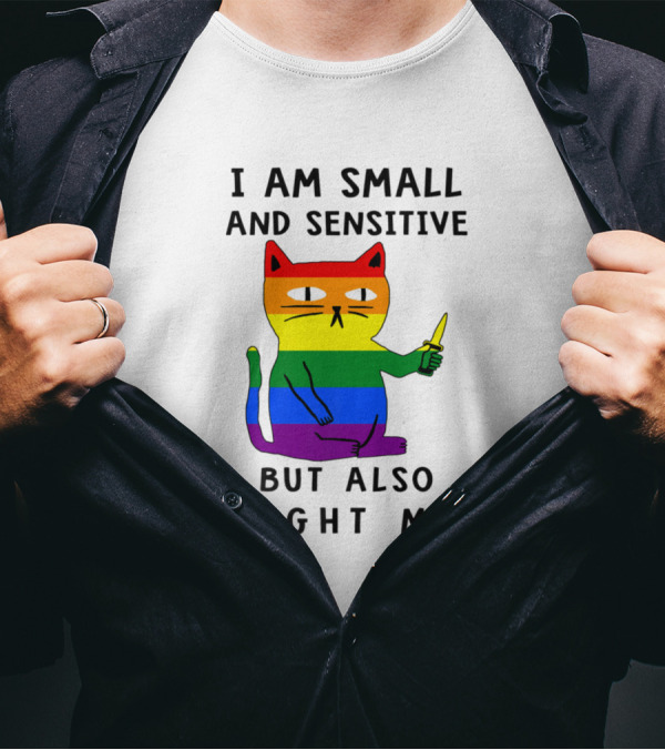 I Am Small And Sensitive But Also Fight Me Cat Rainbow Knife T-Shirt