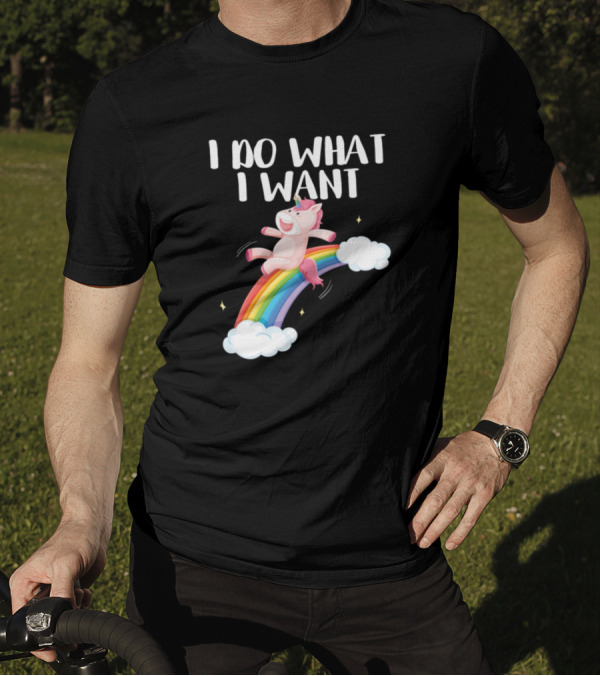 I Do What I Want Unicorn Riding Rainbow Cloud Fantasy T-Shirt