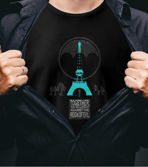Luther And Diego And Allison And Five And Ben Against The Reign Of Evil Eiffel Tower Umbrella Academy T-Shirt