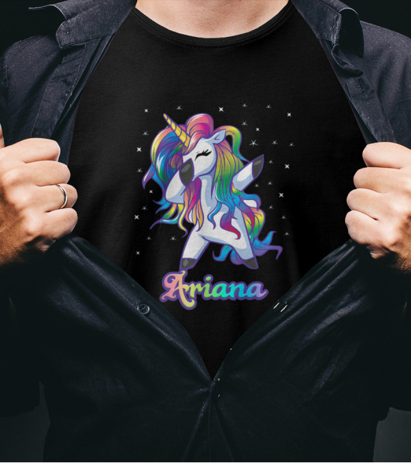 Ariana Name Personalized Custom Rainbow Unicorn Image With Stars T-Shirt
