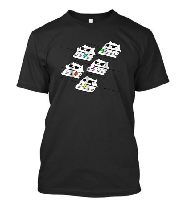 Bongo Cat Playing Keyboard With Sunglasses And Colorful Keys T-Shirt