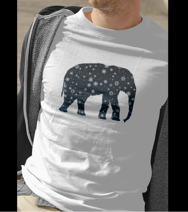 Elephant Snowflakes Dark Silhouette With Winter T-Shirt