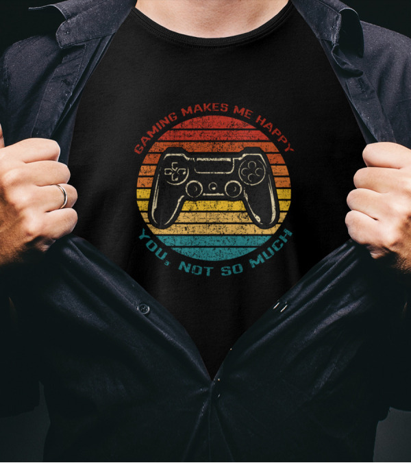 Gaming Makes Me Happy You Not So Much Retro Controller Stripes T-Shirt