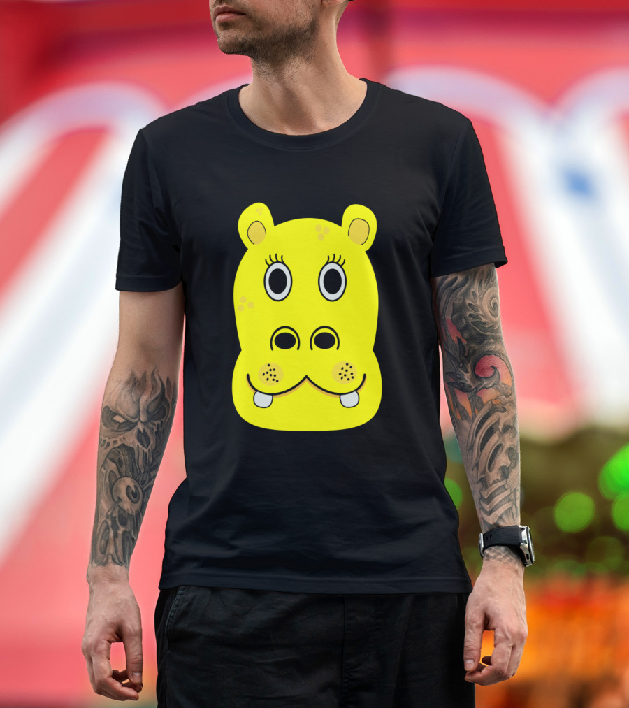 Yellow Hippopotamus Cartoon Face T-Shirt