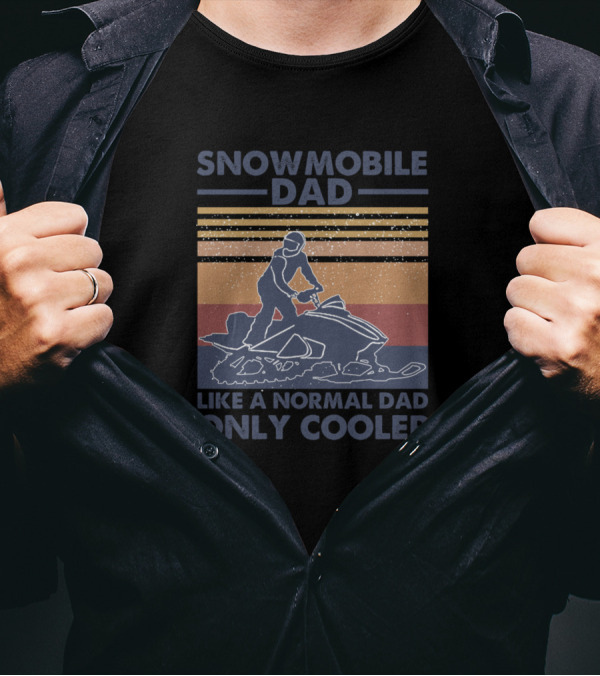 Snowmobile Dad Like A Normal Dad Only Cooler Retro Sunset Snow Rider T-Shirt