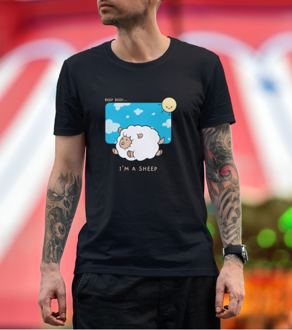 Premium T-Shirt: Beep Beep I'm a Sheep Cloudy Sky and Sun T-Shirt Beep Beep I'm a Sheep Cloudy Sky and Sun T-Shirt