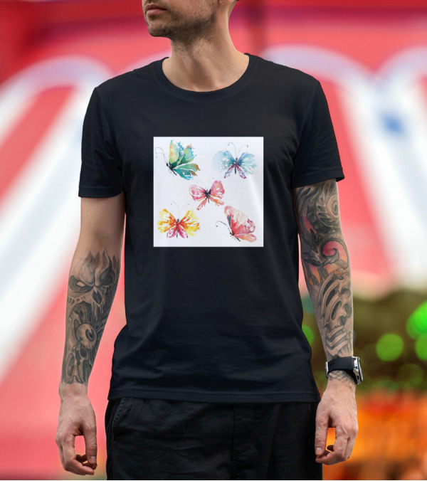 Premium T-Shirt: Butterfly Painted With Watercolors Vibrant Multicolor Butterflies T-Shirt Butterfly Painted With Watercolors Vibrant Multicolor Butterflies T-Shirt