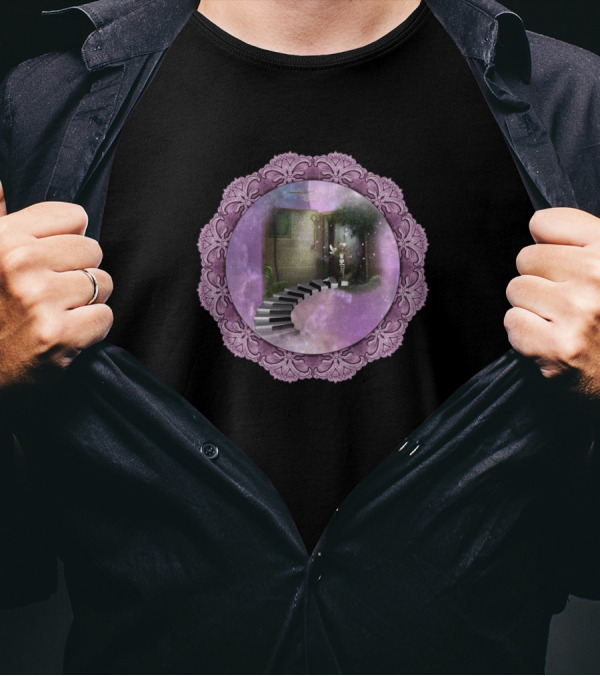 Dancing On A Piano In The Cave With Violet Border And Sparkling Lights T-Shirt