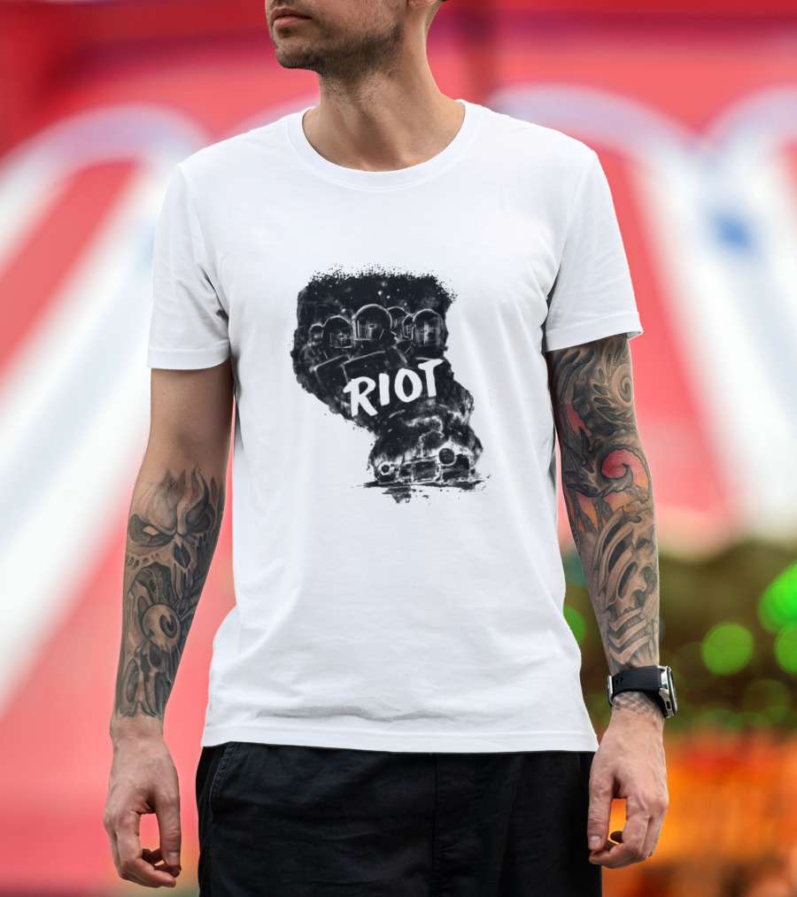 Riot Squad with Armored Vehicles in Urban Setting Disarstar T-Shirt