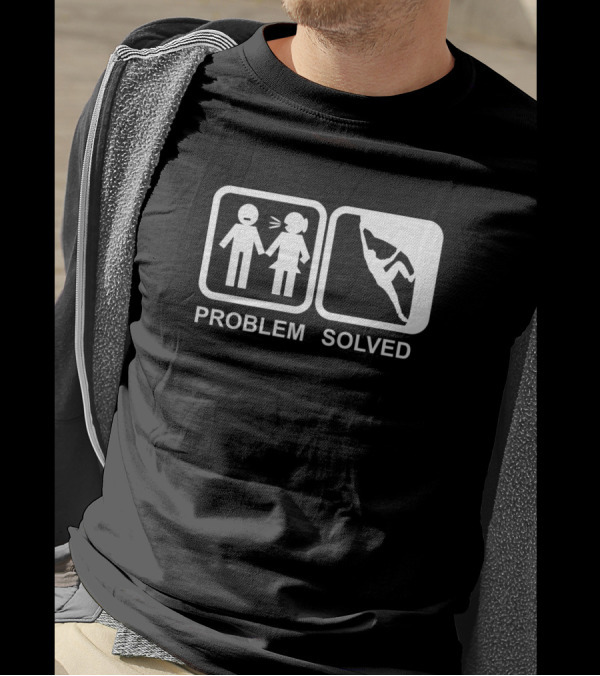 Problem Solved Rock Climbing Stick Figure T-Shirt