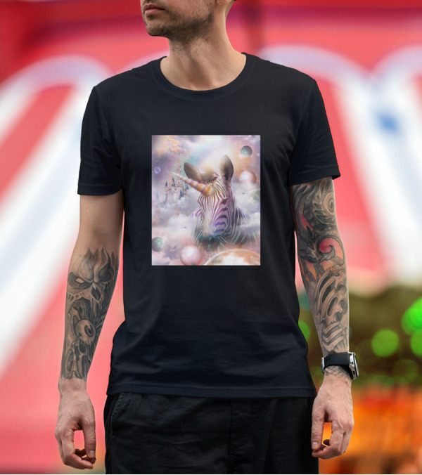 Premium T-Shirt: Rainbow Unicorn Zebracorn Cosmic Fantasy Castle T-Shirt Rainbow Unicorn Zebracorn Cosmic Fantasy Castle T-Shirt