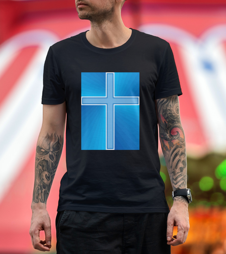 Shiny Blue Cross Radiant Background T-Shirt