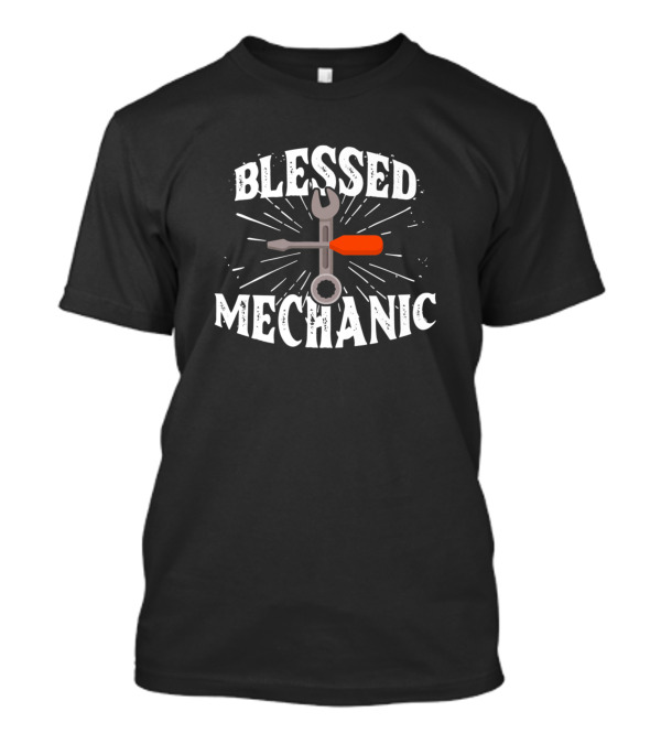 Blessed Mechanic Garage Tools Cross Wrench Christian Humor T-Shirt