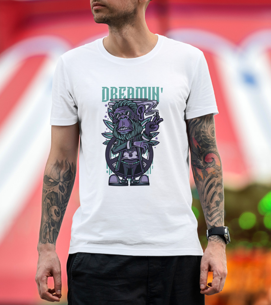 DREAMIN' Weed Character Smoking Monkey with Sunglasses and Bling T-Shirt