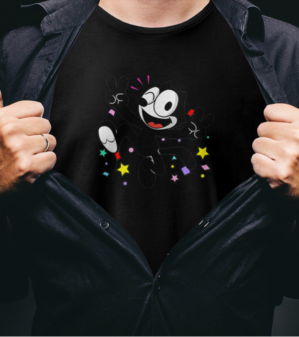 Funny Felix The Cat With Stars And Confetti T-Shirt