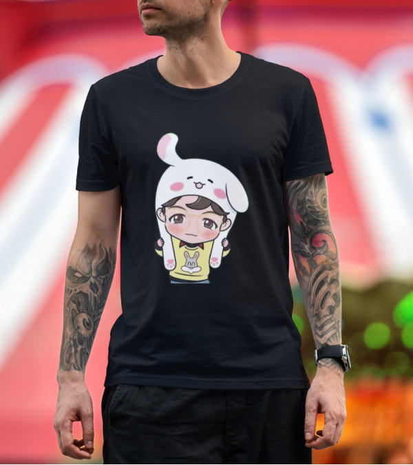 Premium T-Shirt: Jhope BTS Cartoon Character Wearing Bunny Hat and Glasses T-Shirt Jhope BTS Cartoon Character Wearing Bunny Hat and Glasses T-Shirt