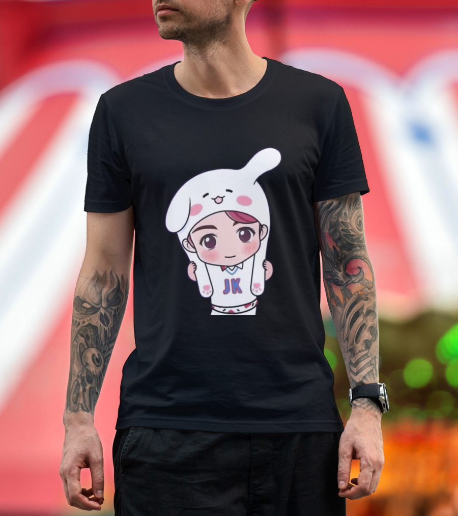 Jungkook BTS JK Cute Cartoon Character with Bunny Hat T-Shirt